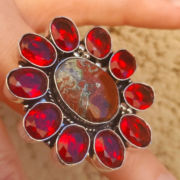 New Oversized Seam Agate and Garnet 925 Silver Statement Ring. - Picture 16 of 16
